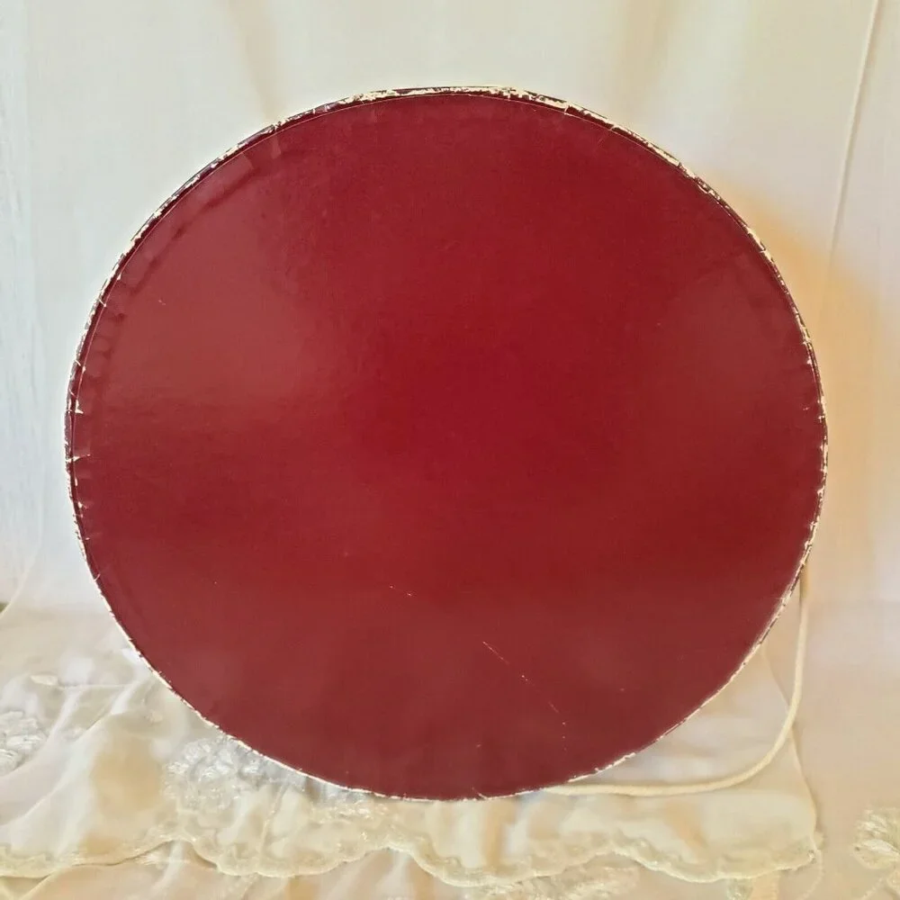 Vintage Hat Box Lipman's of Portland Large Round Pink Burgundy Cord Handle 50s
